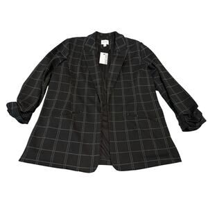 NWT Nine West Window Pane Blazer Black Womens Size XL Suit Jacket Shoulder Pads